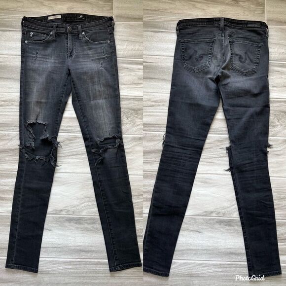 AG Adriano Goldschmied The Legging Super Skinny Black Jeans Size 26 With Rips - Picture 1 of 6